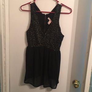 Black lace and sequin tank top